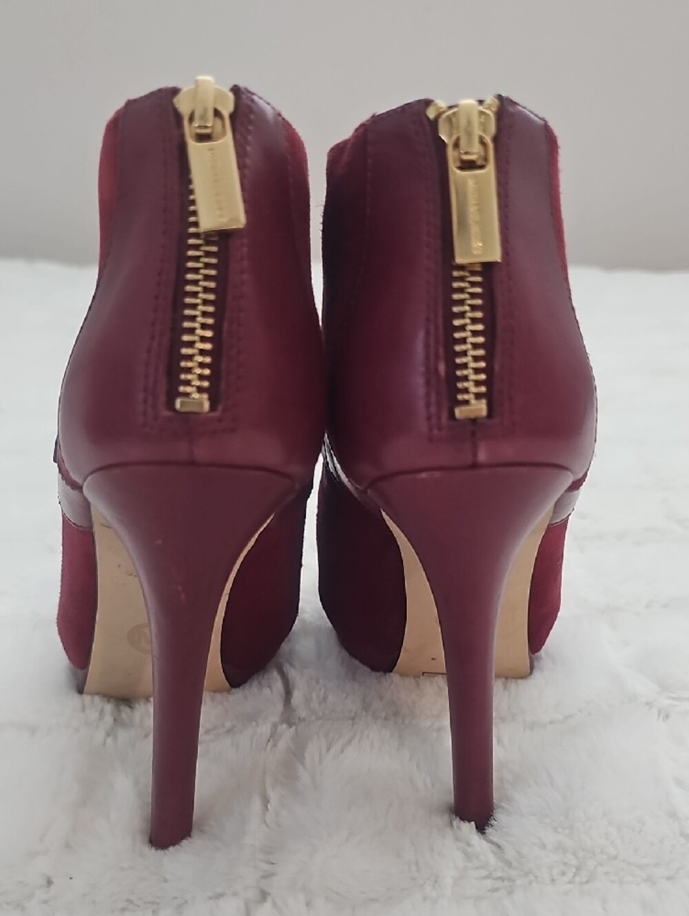 Michael Kors Wine Burgundy Suede Peep-Toe Heeled Booties - Picture 5 of 8